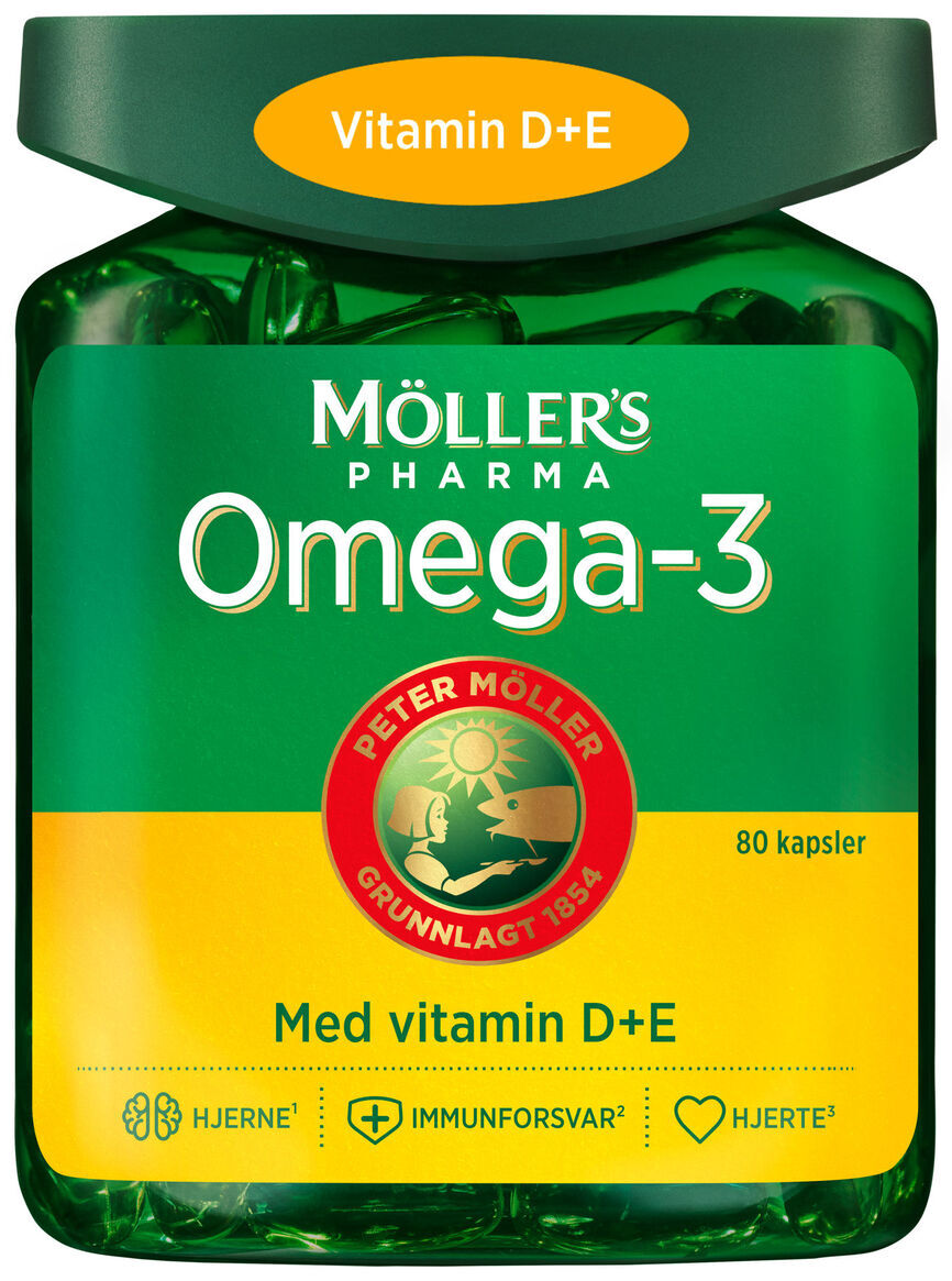 Omega-3 med vitamin D+E kapsler 80 stk. 