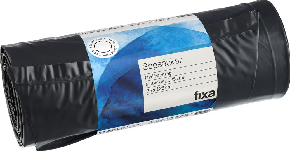Sopsäck 125l Svart 8p