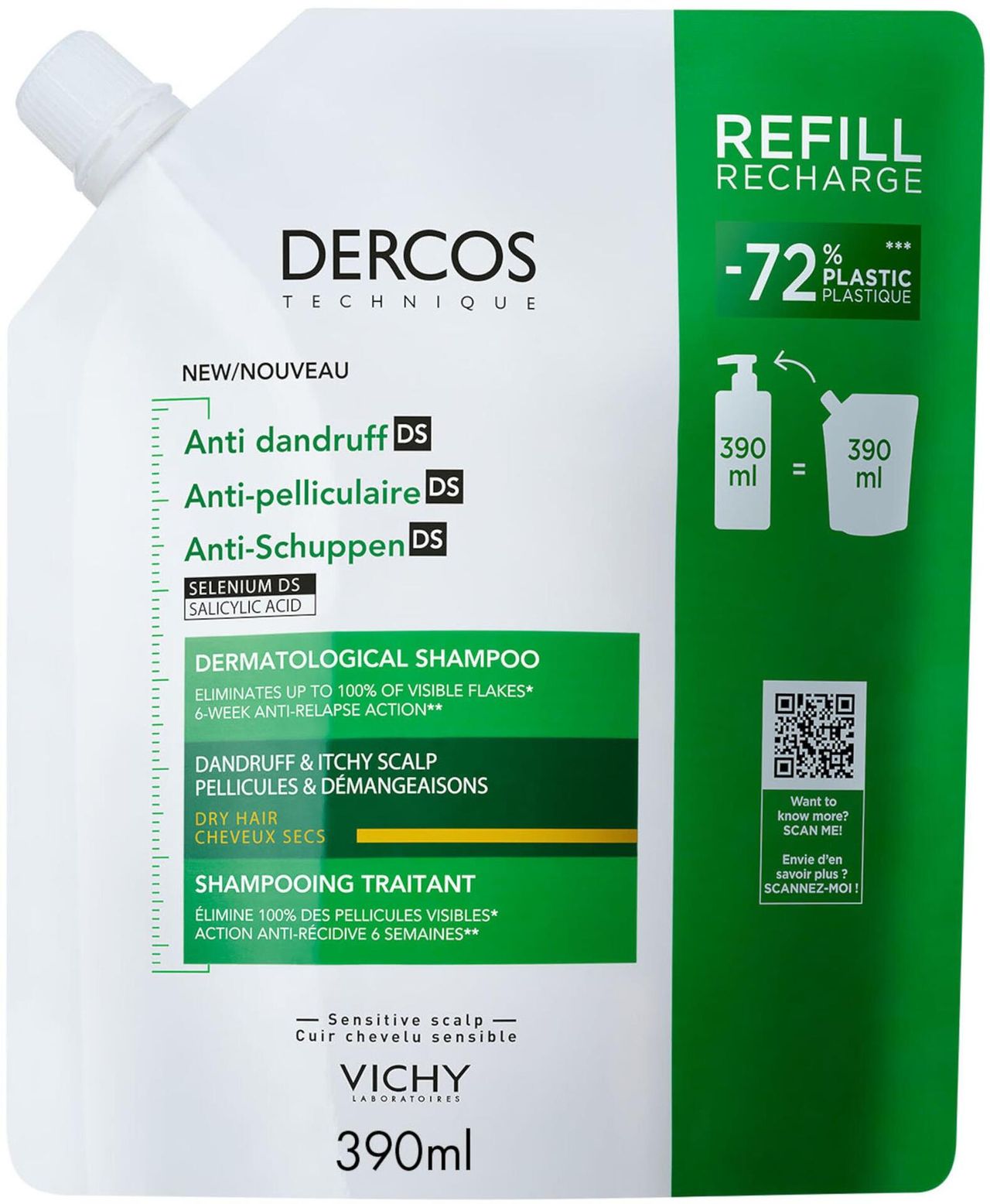 Dercos Anti-Dandruff Shampoo Dry Refill 390 ml