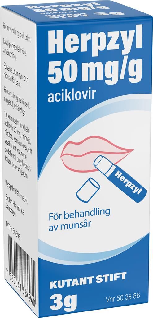 Herpzyl Aciklovir, kutant stift 50 mg/g 3 gr