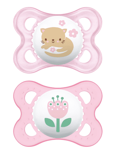 Original Napp 2-pack Silikon - 0-6 mån - MAM Rosa (Katt/Tulpan)