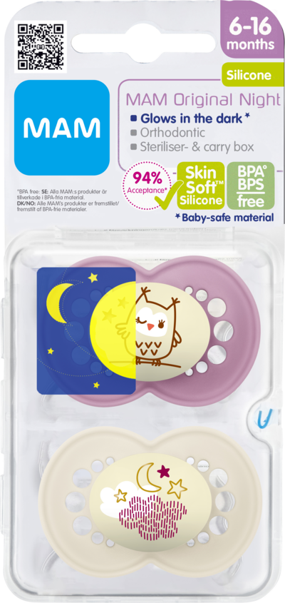 Night Napp 2-pack Silikon - 6-16 mån - MAM Rosa (Uggla/Himmel)