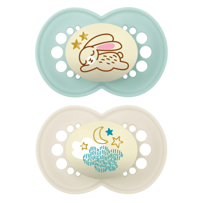 Night Napp 2-pack Silikon - 6-16 mån - MAM Neutral (Kanin/Himmel)