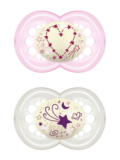 Night Napp 2-pack Silikon - 6-16 mån - MAM Rosa (Hjärta/Stjärnor)