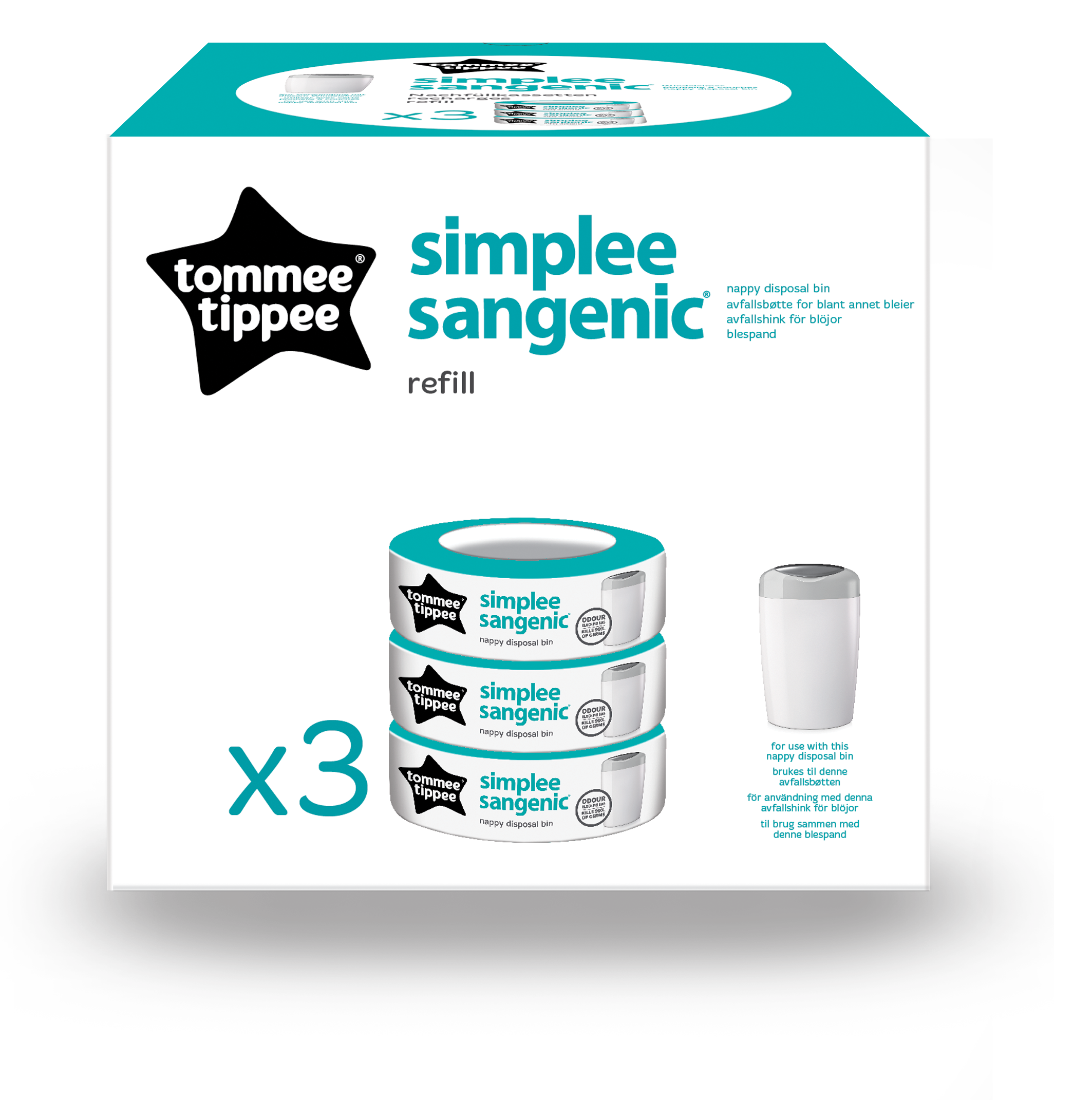 Sangenic Simplee Refillkassett 3-pack - Tommee Tippee