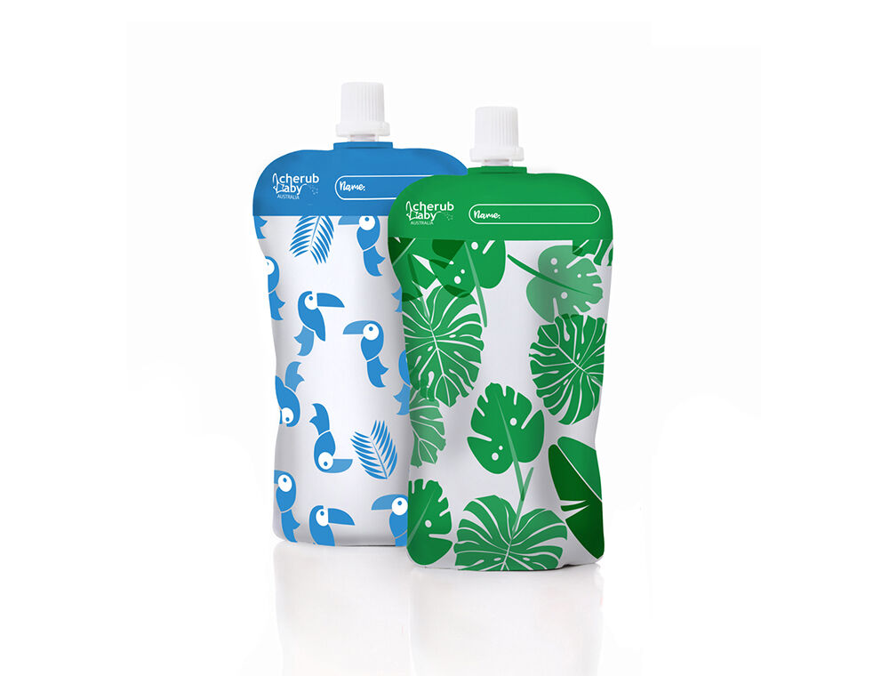 On The Go Mini CherubBaby Matpåsar 10-pack Blå/Grön 120ml