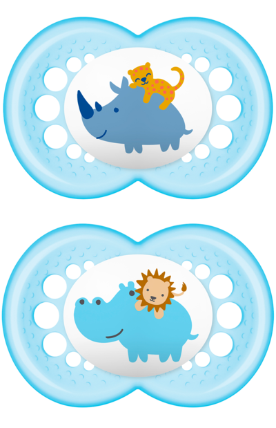 Original Napp Silikon 2-pack - 16-36 mån  - MAM Blå (Djur)