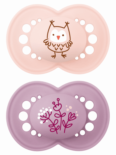 Original Napp Silikon 2-pack - 16-36 mån  - MAM Rosa (Uggla/Blommor)
