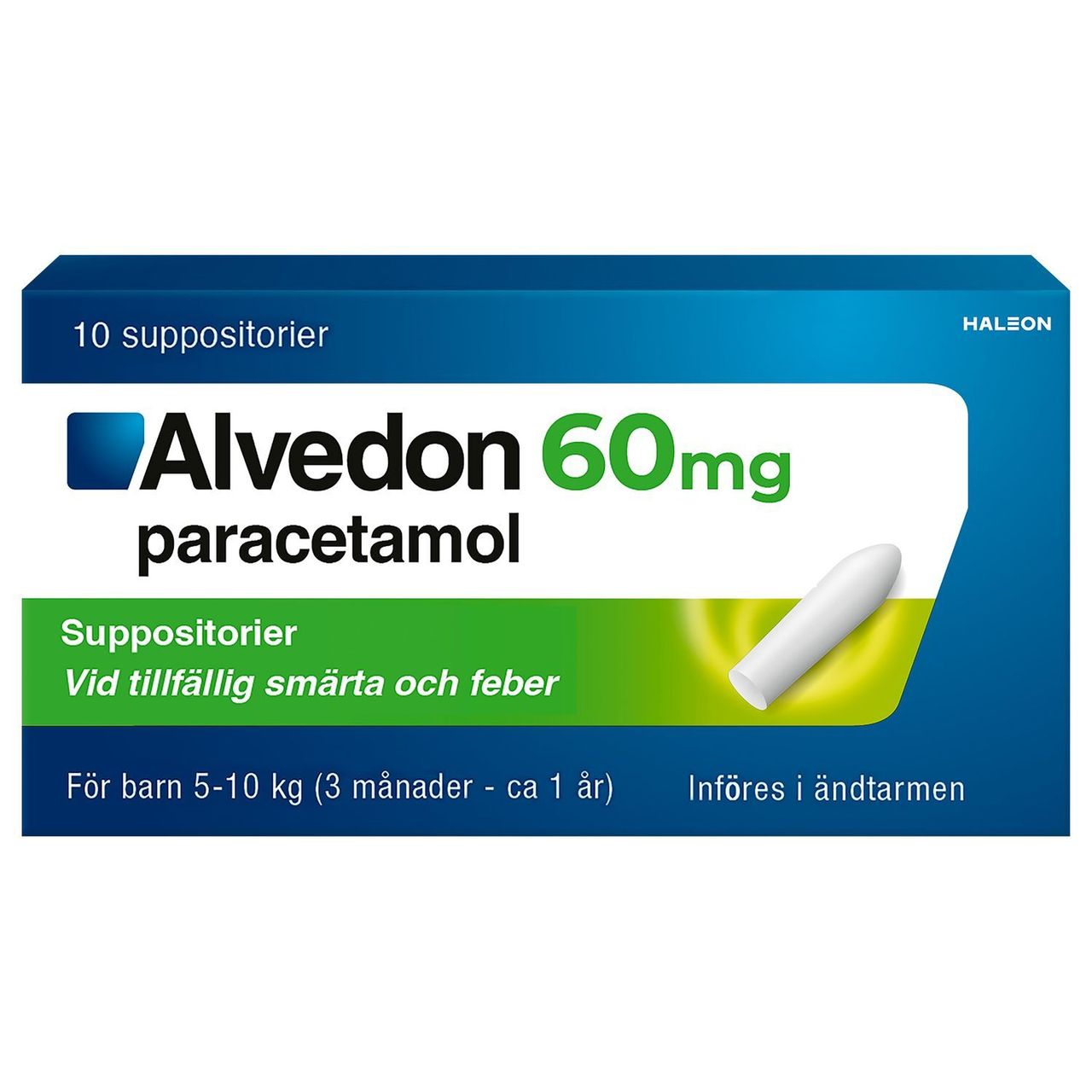 Alvedon, Supp 60 mg 10 st (5-10 kg)
