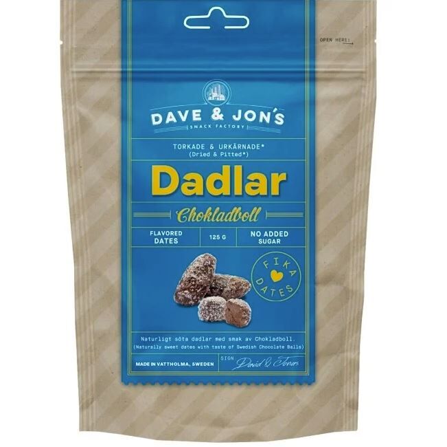 Dave & Jon´s Dadlar Chokladboll 125 g