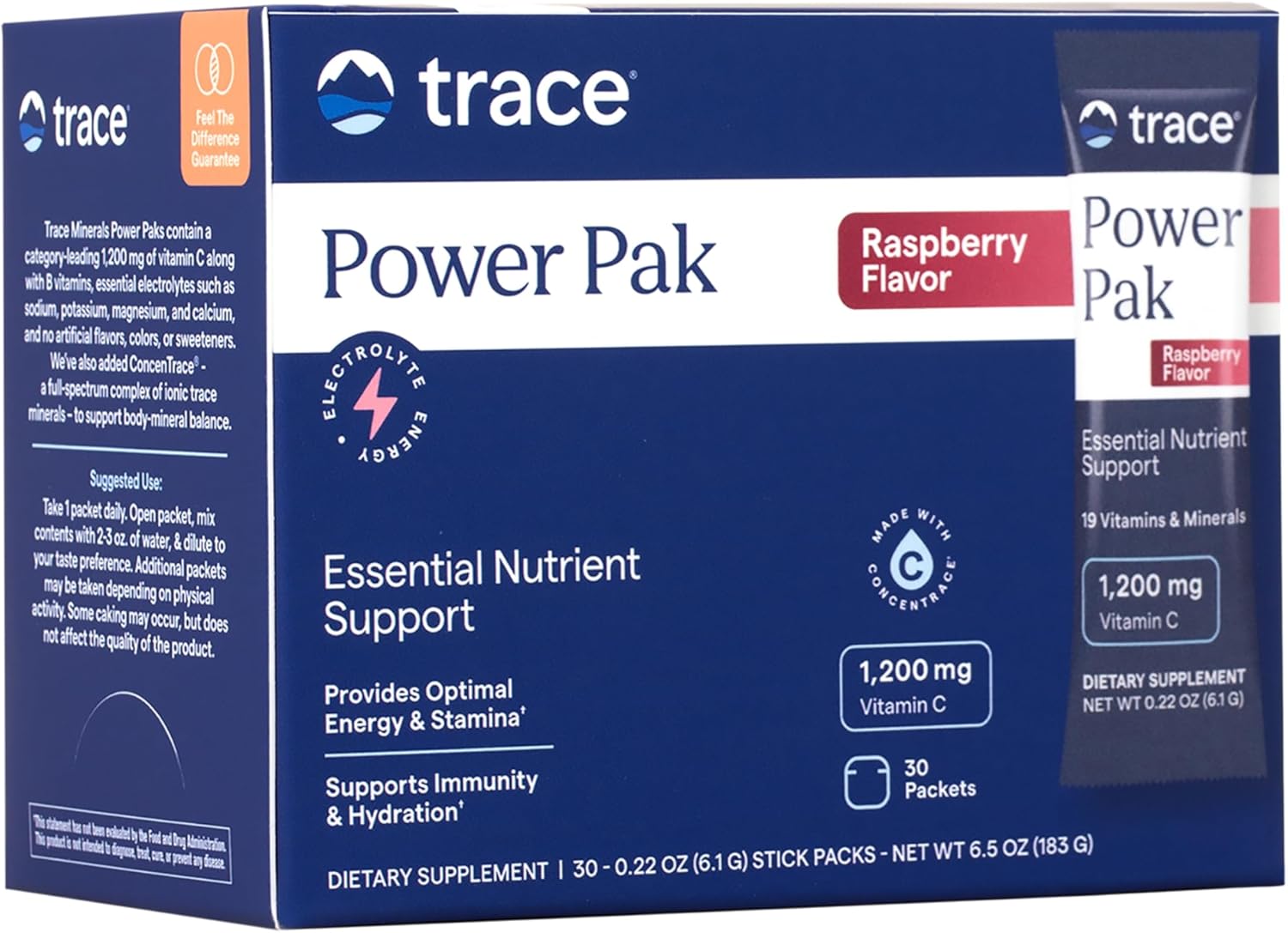 Trace Minerals Electrolyte Stamina Power Pak Non-GMO Raspberry 30 st